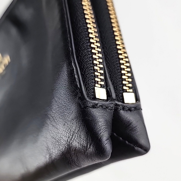 COACH Black Leather Wristlet Wallet Dual Zipper Gold Tone Hardware - Picture 12 of 16